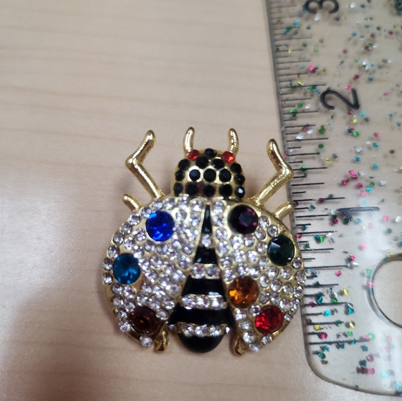 Colorful Rhinestone Ladybug Brooch - Picture 2 of 5